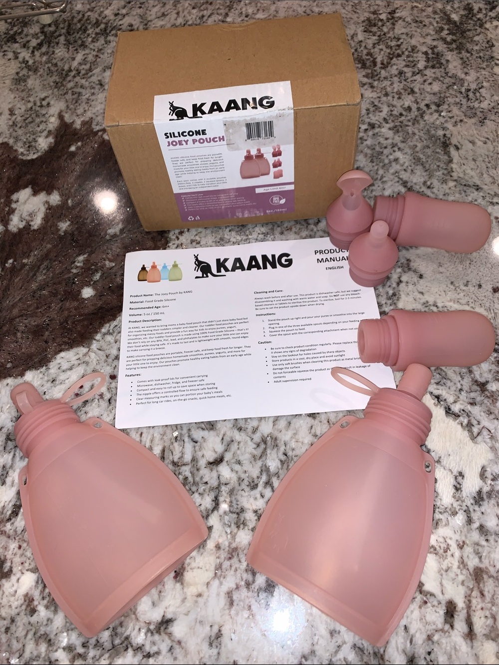 JOY POUCH KAANG Silicone Baby Food Pouches Refillable 5oz 6 Pack NEW